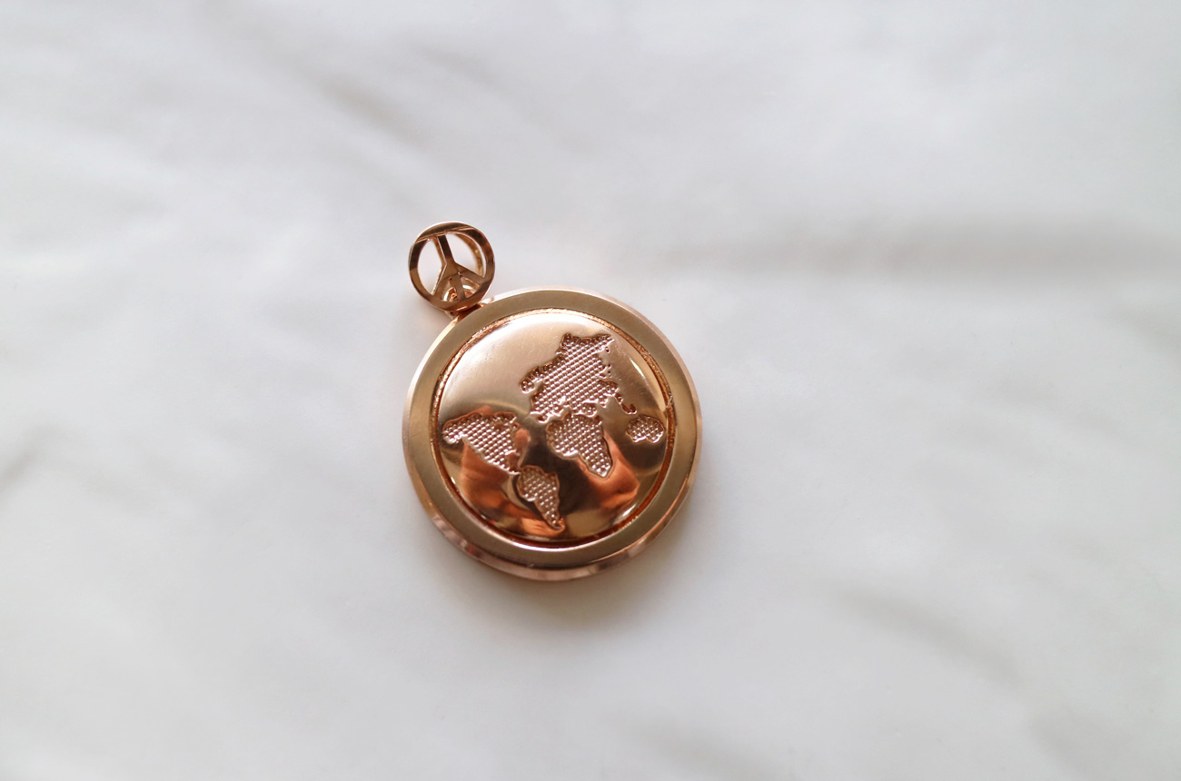 18k Map Pendant 14k Men's Necklace Charm Pink G