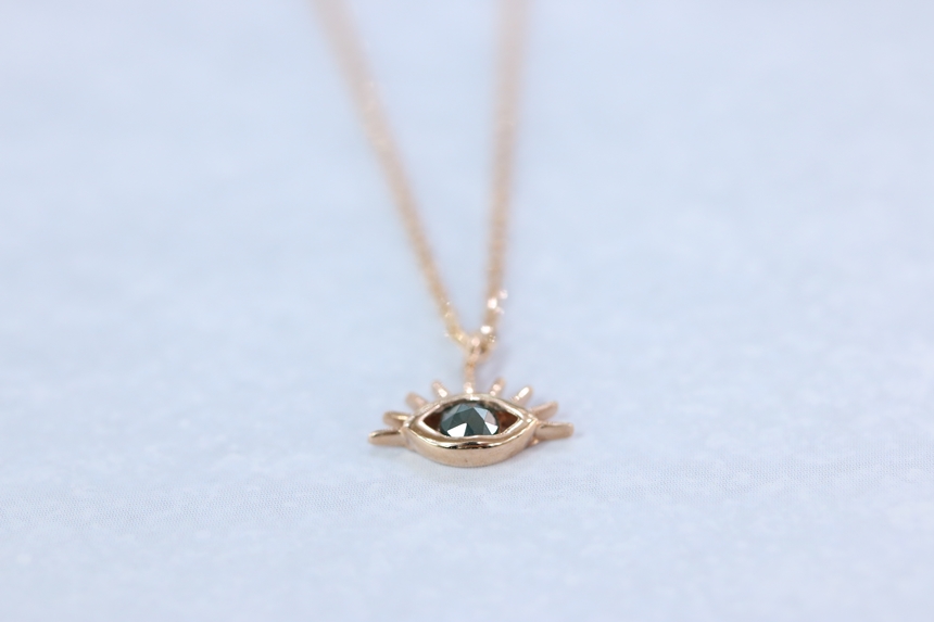 Lucky Symbol 14K Evil Eye Ruff Diamond Necklace 14