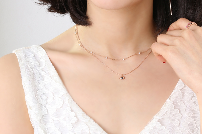 Lucky Symbol 14K Evil Eye Ruff Diamond Necklace 14