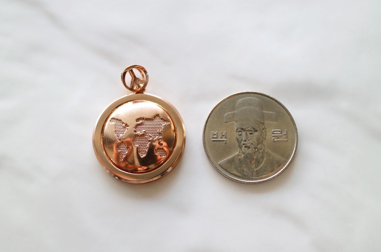 18k Map Pendant 14k Men's Necklace Charm Pink G
