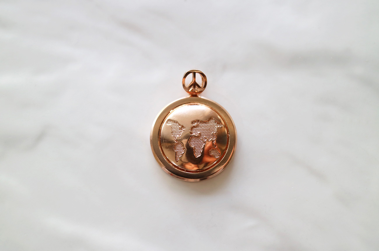 18k Map Pendant 14k Men's Necklace Charm Pink G