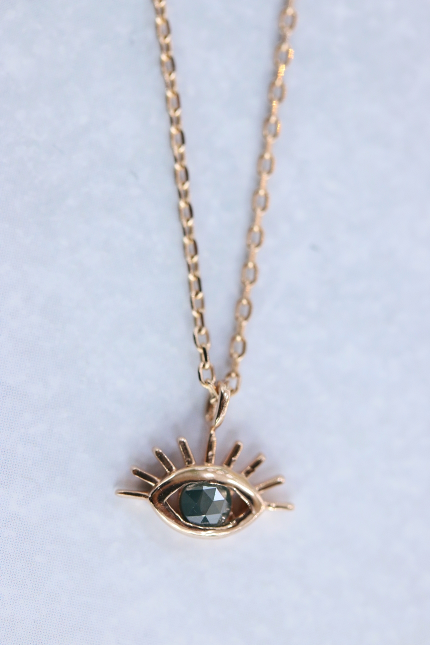 Lucky Symbol 14K Evil Eye Ruff Diamond Necklace 14