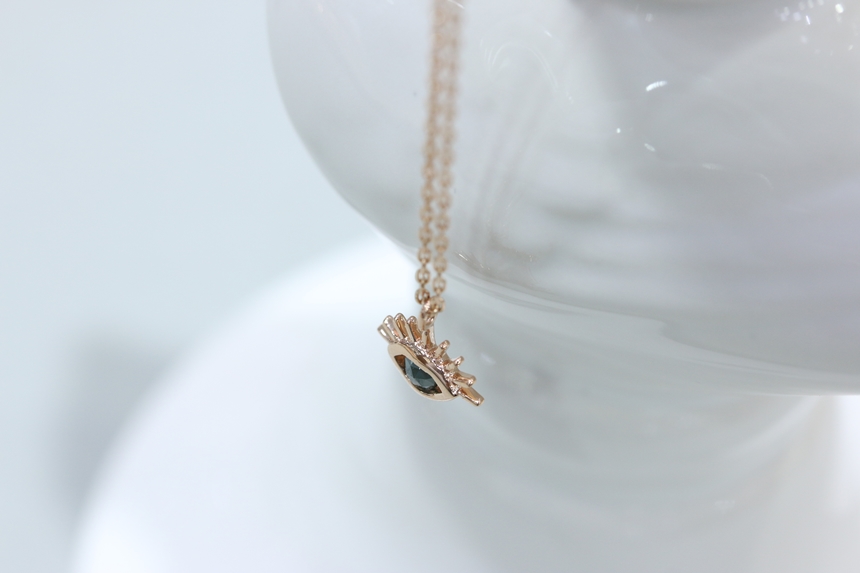 Lucky Symbol 14K Evil Eye Ruff Diamond Necklace 14