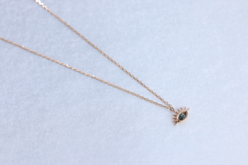 Lucky Symbol 14K Evil Eye Ruff Diamond Necklace 14