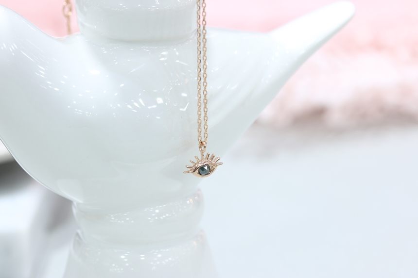 Lucky Symbol 14K Evil Eye Ruff Diamond Necklace 14