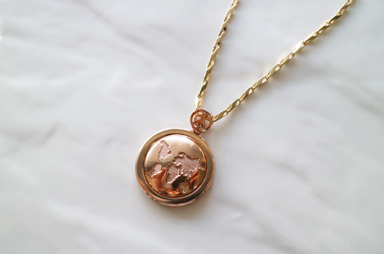 18k Map Pendant 14k Men's Necklace Charm Pink G