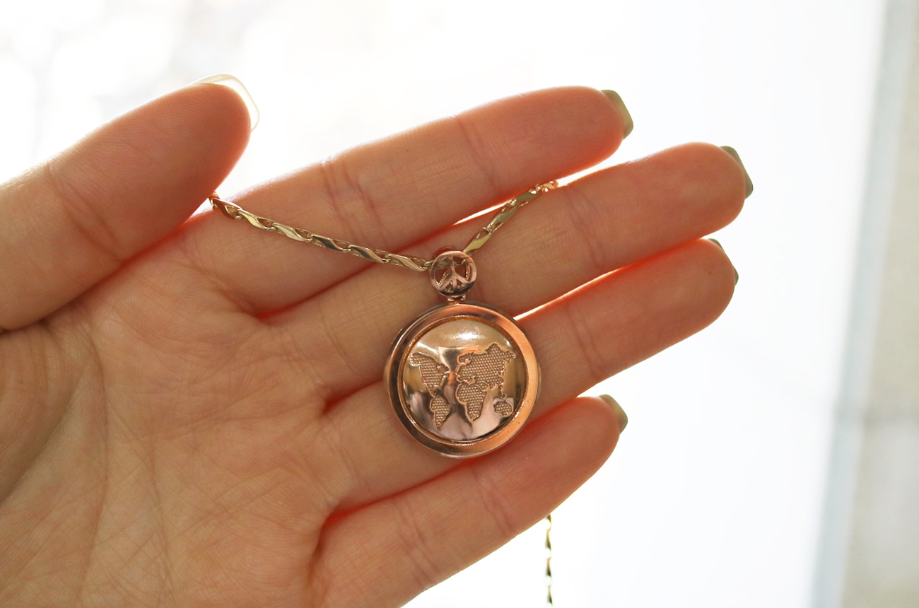 18k Map Pendant 14k Men's Necklace Charm Pink G