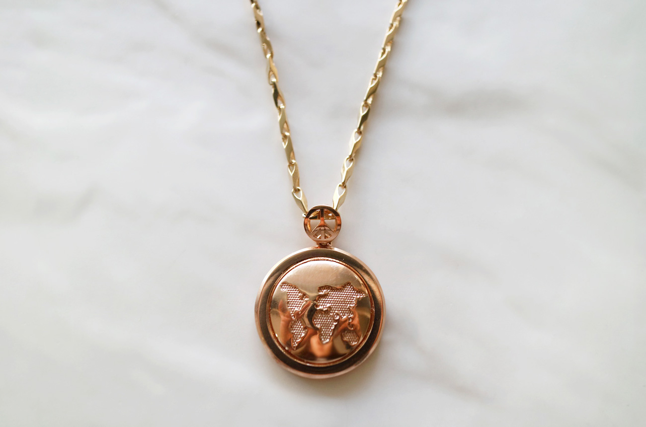 18k Map Pendant 14k Men's Necklace Charm Pink G