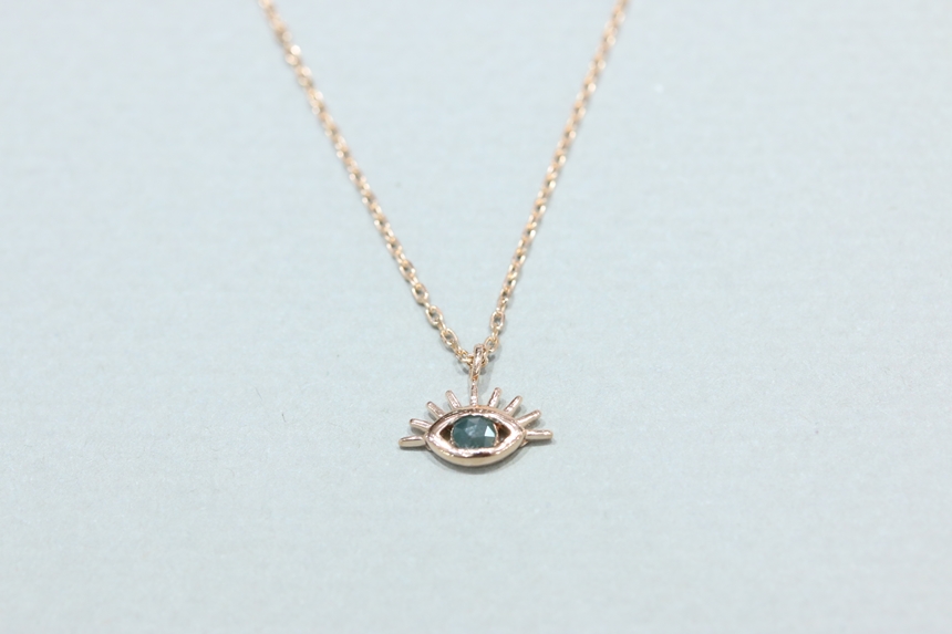 Lucky Symbol 14K Evil Eye Ruff Diamond Necklace 14