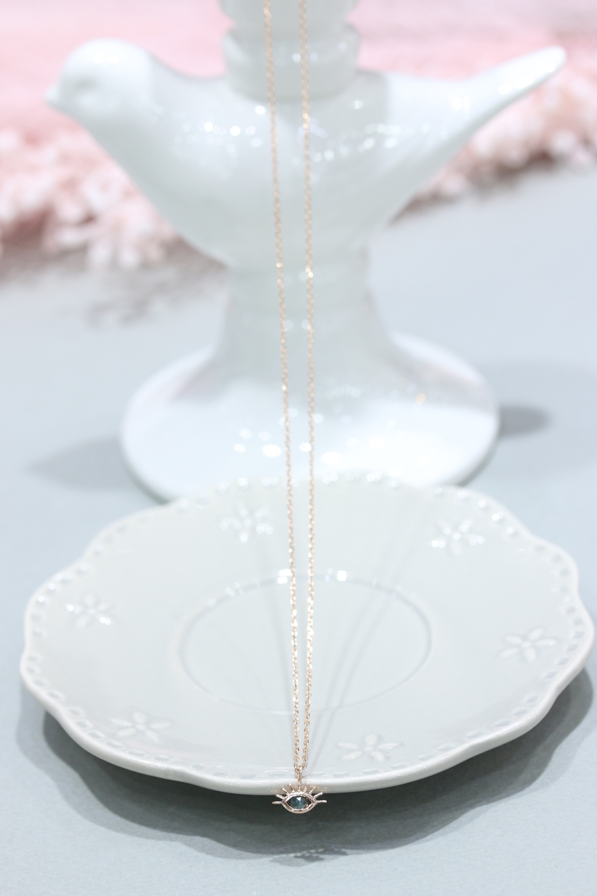 Lucky Symbol 14K Evil Eye Ruff Diamond Necklace 14