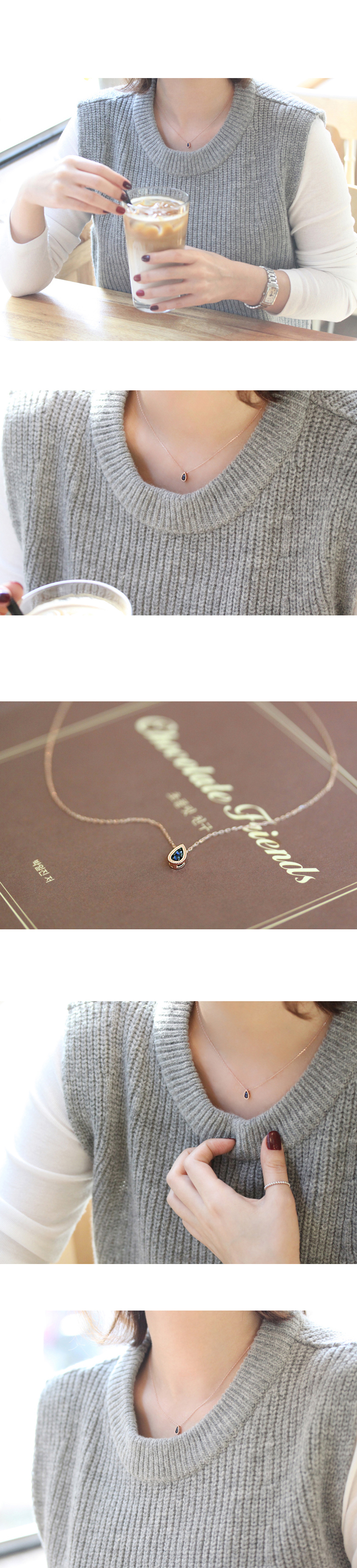 14k Drop Blue Sapphire Necklace Luxury Drop 14k 14