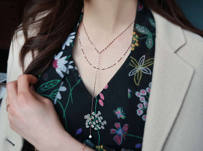 14K Akoya pearl two-cut cut layered necklace 14K 1