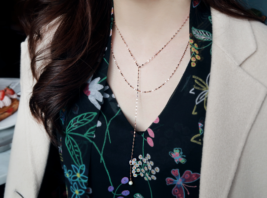 14K Akoya pearl two-cut cut layered necklace 14K 1