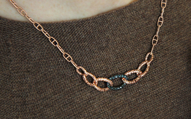 14K GOLD knot diamond necklace gift 30s using blue