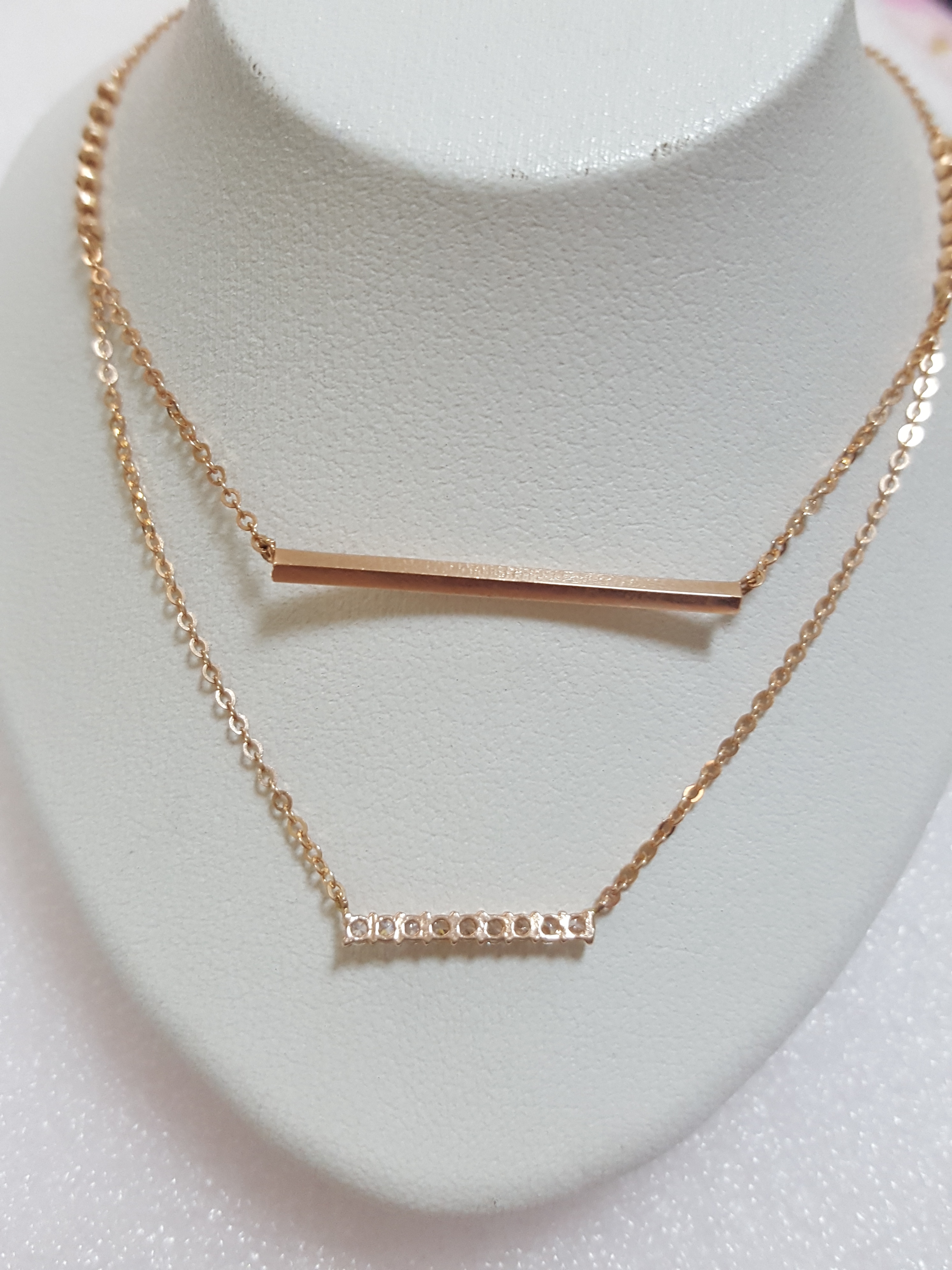 Piety Double Pink Gold Bar Necklace PN001 Feminine