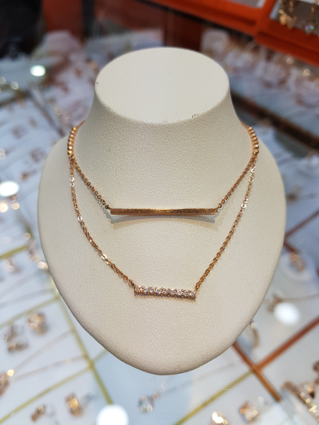 Piety Double Pink Gold Bar Necklace PN001 Feminine