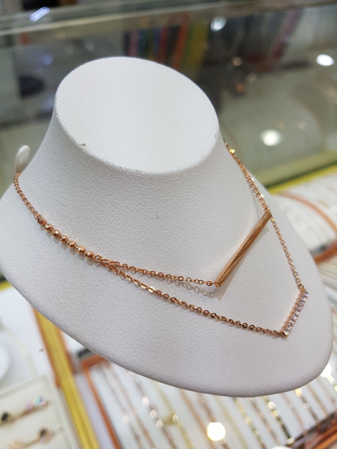 Piety Double Pink Gold Bar Necklace PN001 Feminine