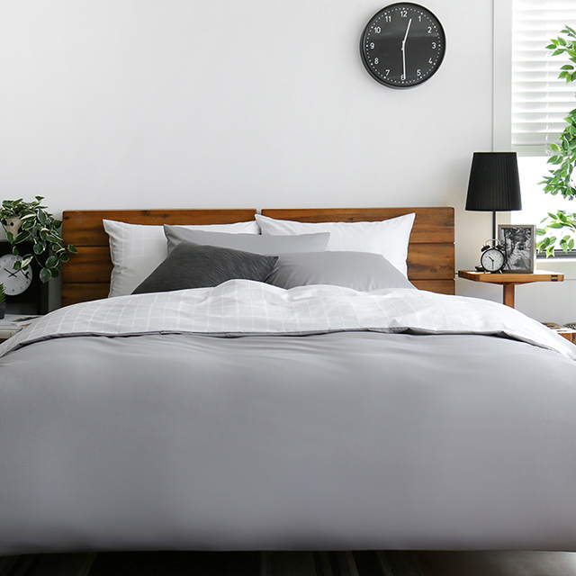 60수 고밀도 샤틴면 호텔침구 그레이/화이트스퀘어 양면사용 SS Q K SK