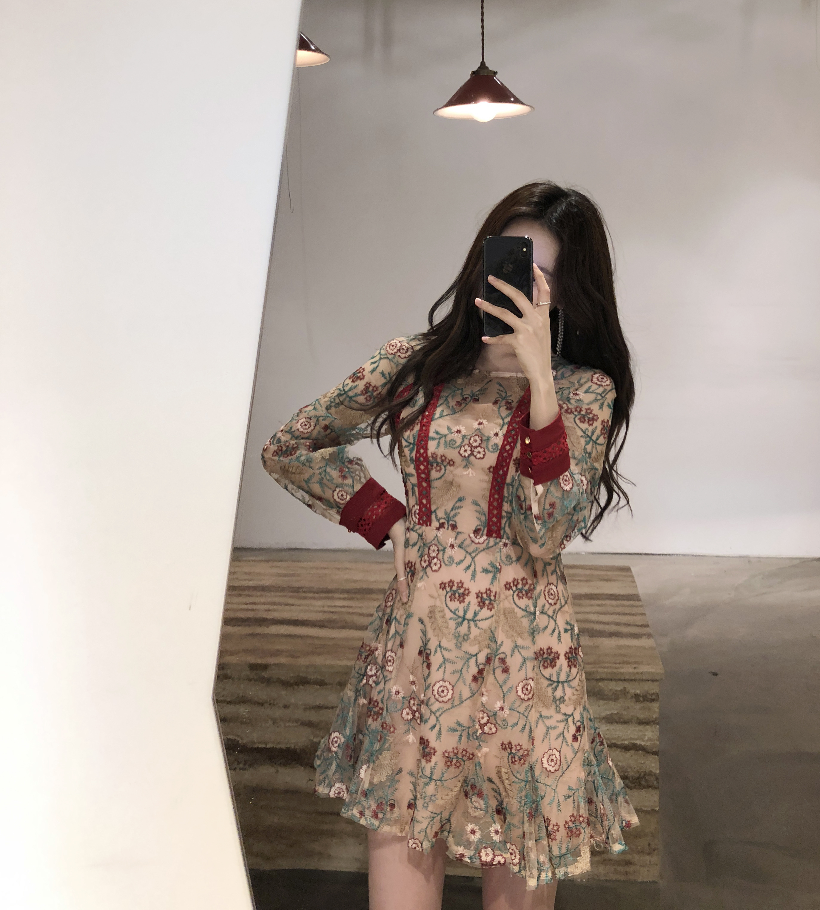 Baby pink embroidered dress Charming style Feminin