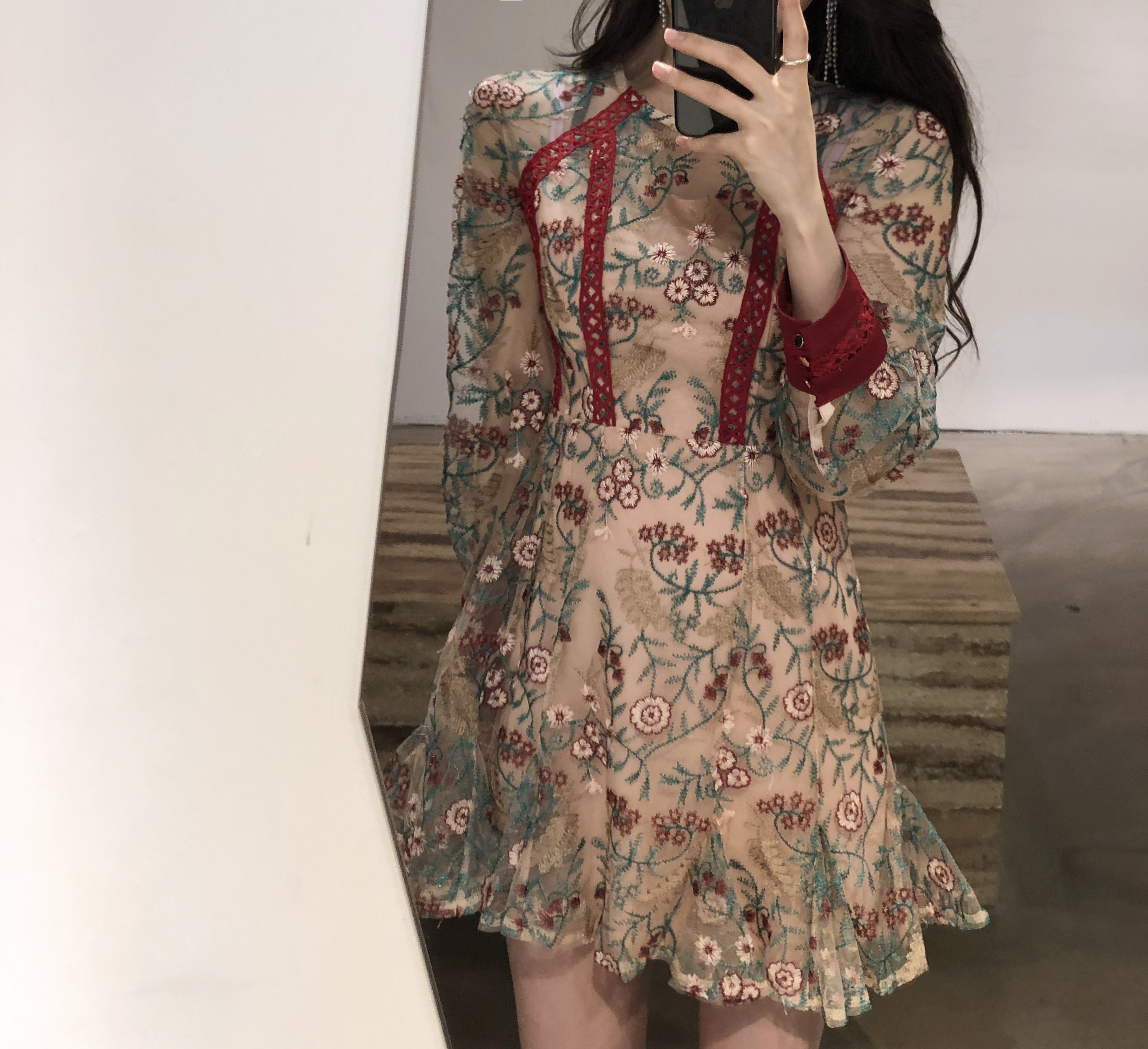 Baby pink embroidered dress Charming style Feminin