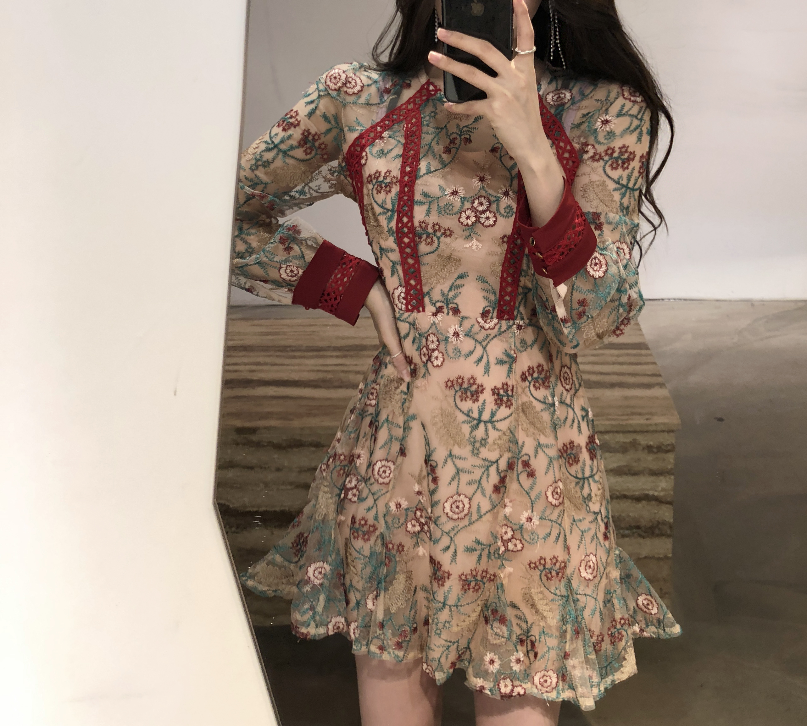 Baby pink embroidered dress Charming style Feminin