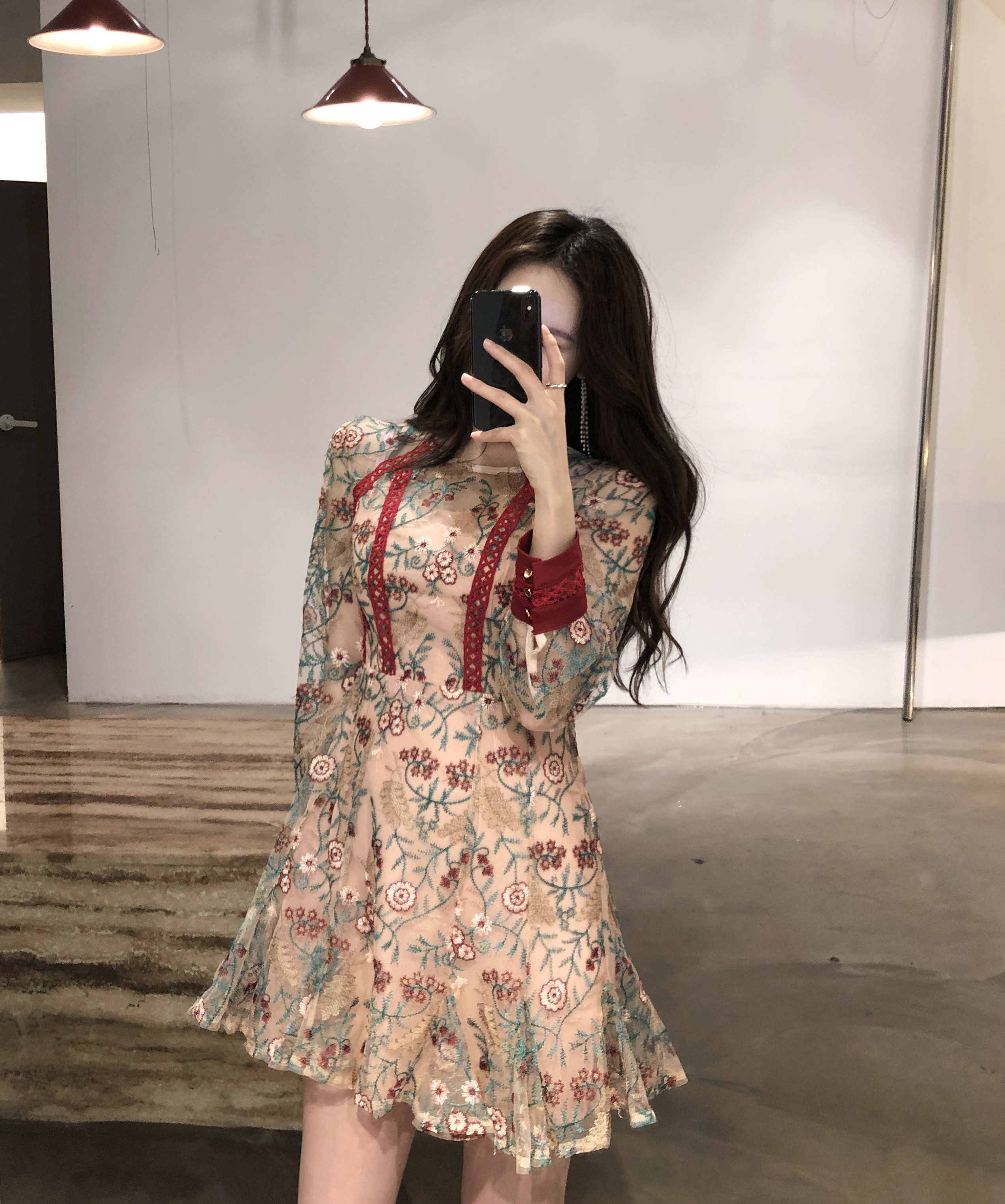 Baby pink embroidered dress Charming style Feminin