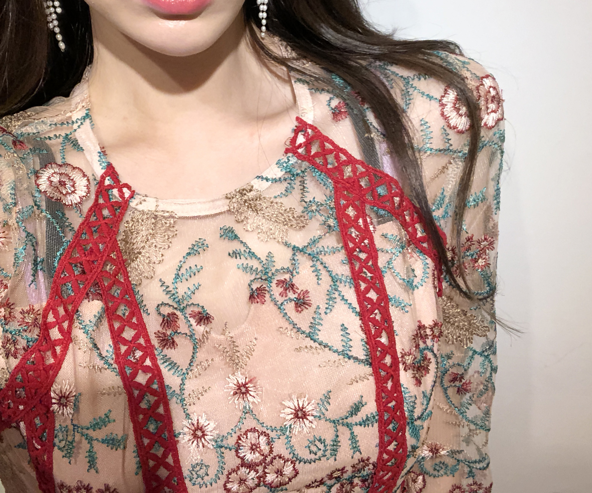 Baby pink embroidered dress Charming style Feminin