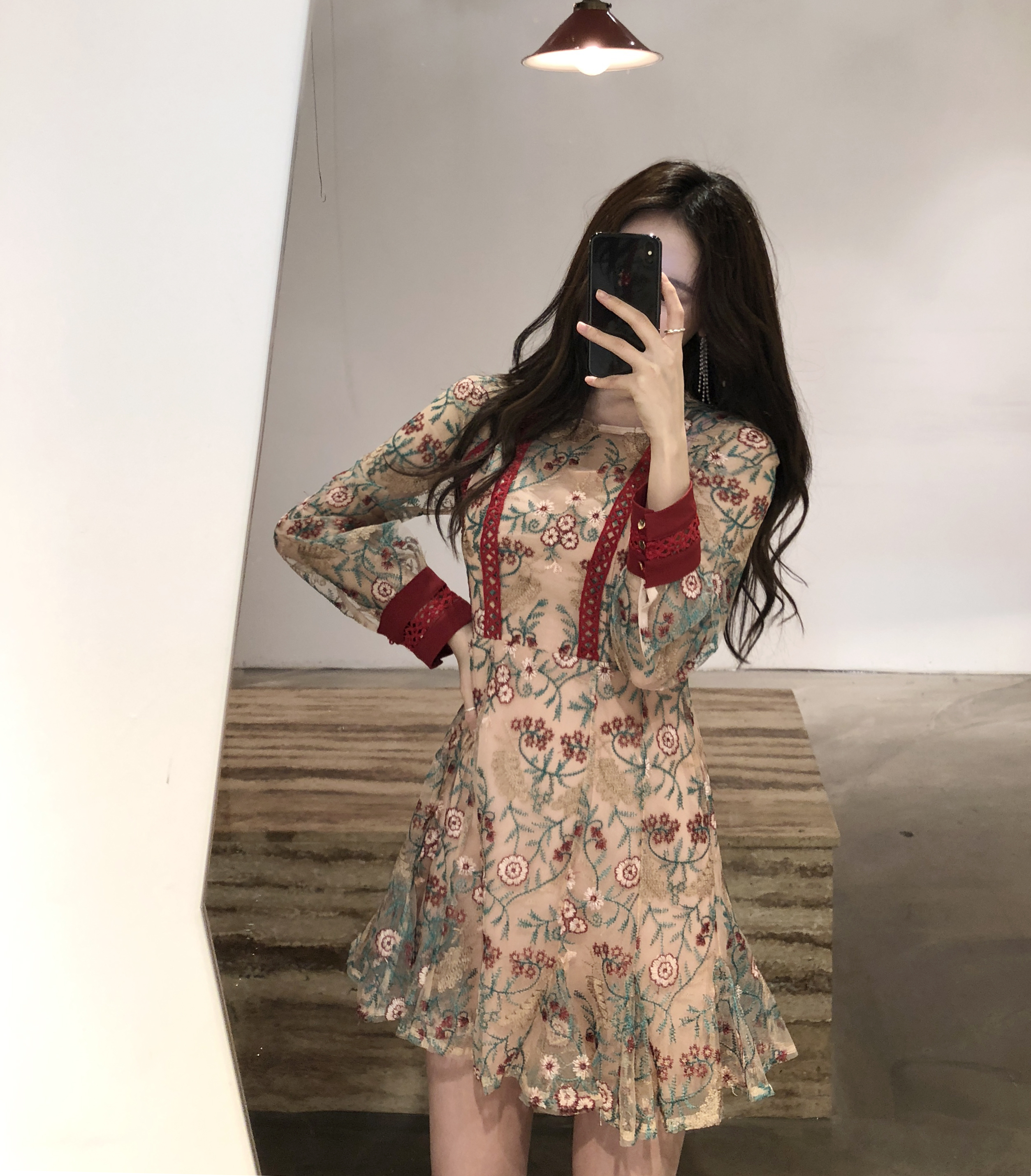 Baby pink embroidered dress Charming style Feminin