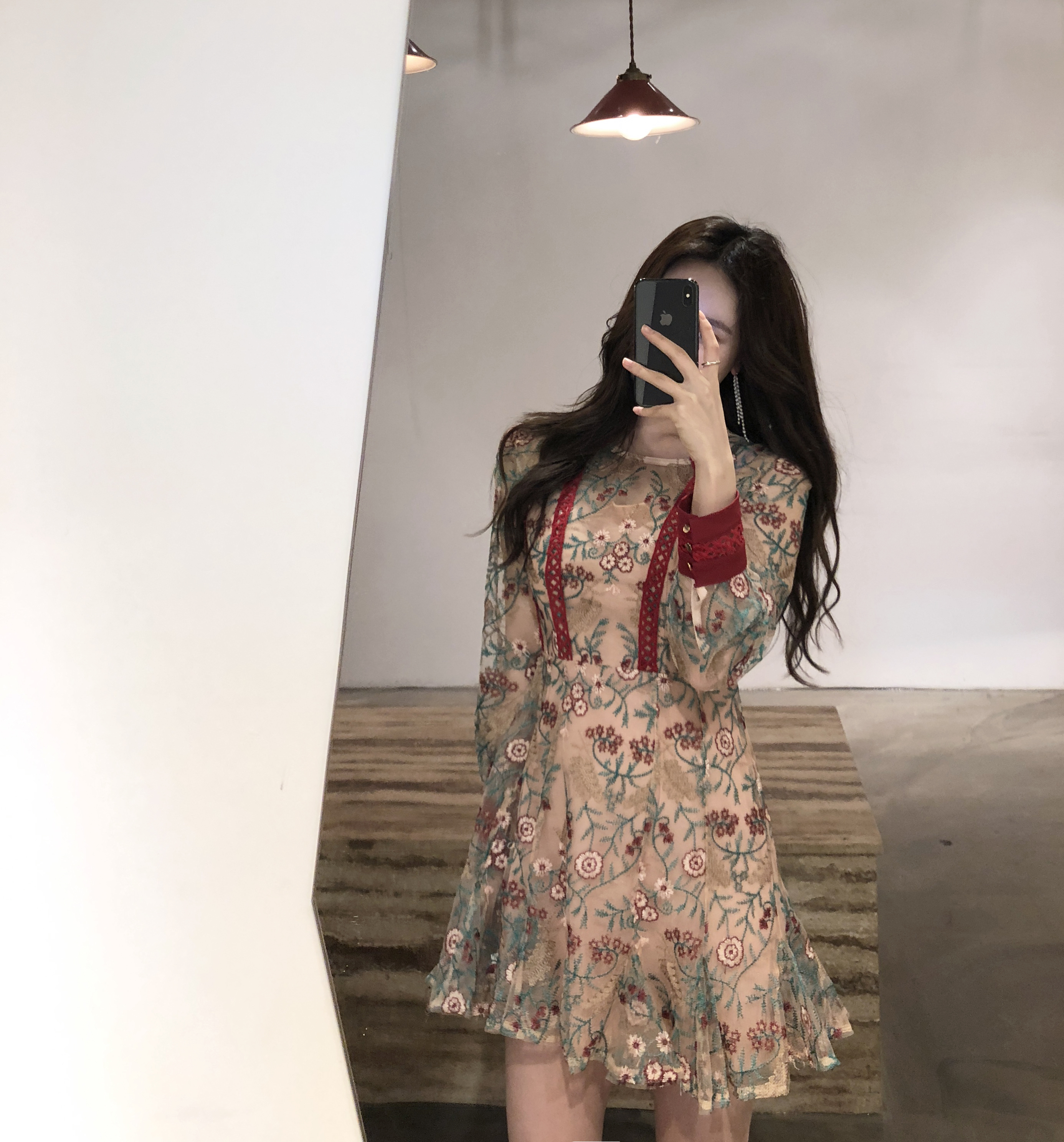 Baby pink embroidered dress Charming style Feminin