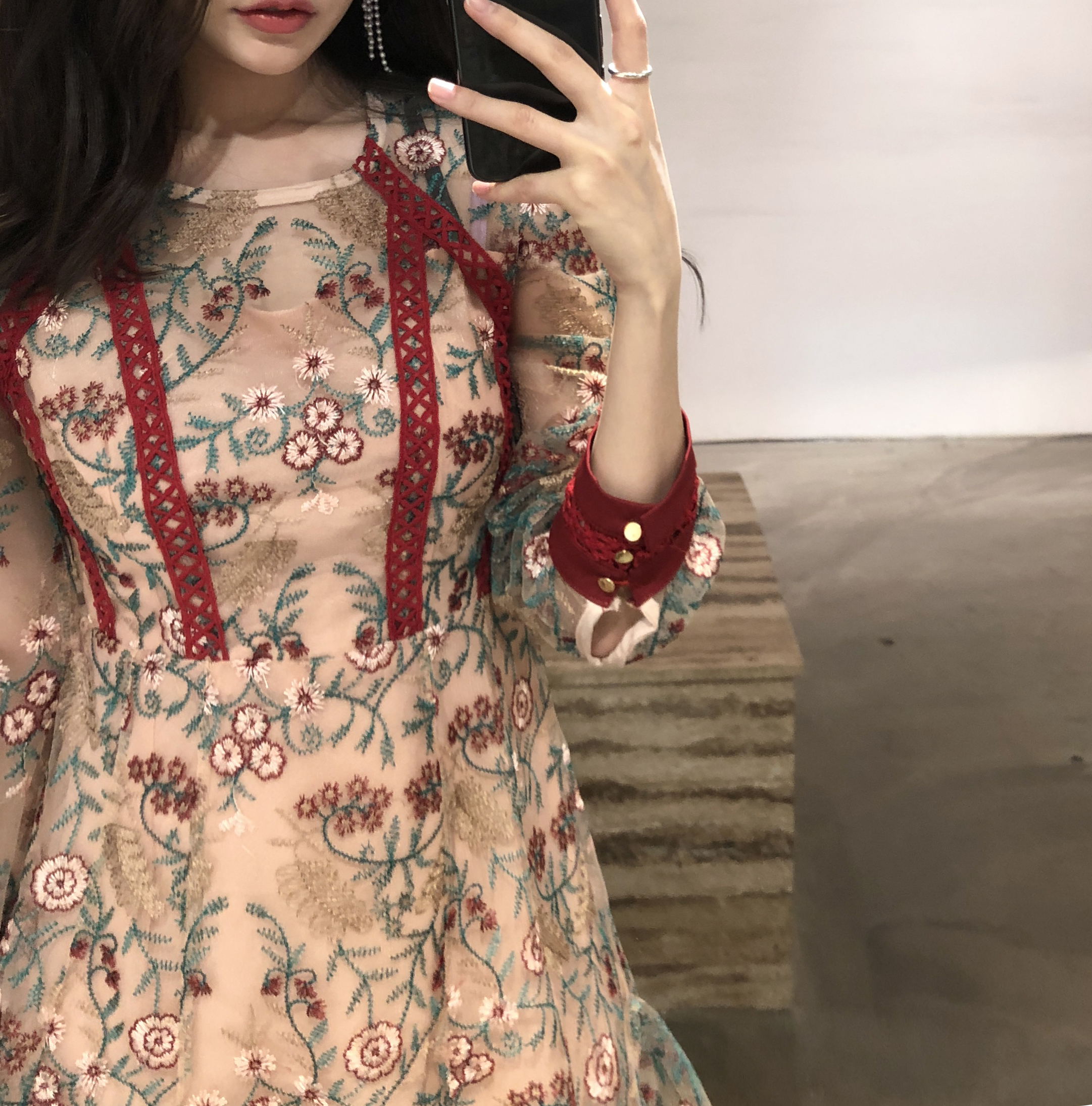 Baby pink embroidered dress Charming style Feminin