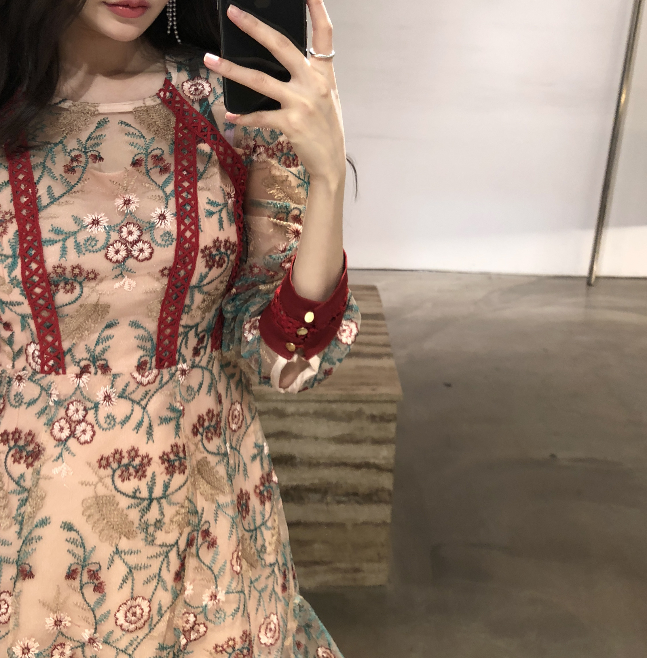 Baby pink embroidered dress Charming style Feminin