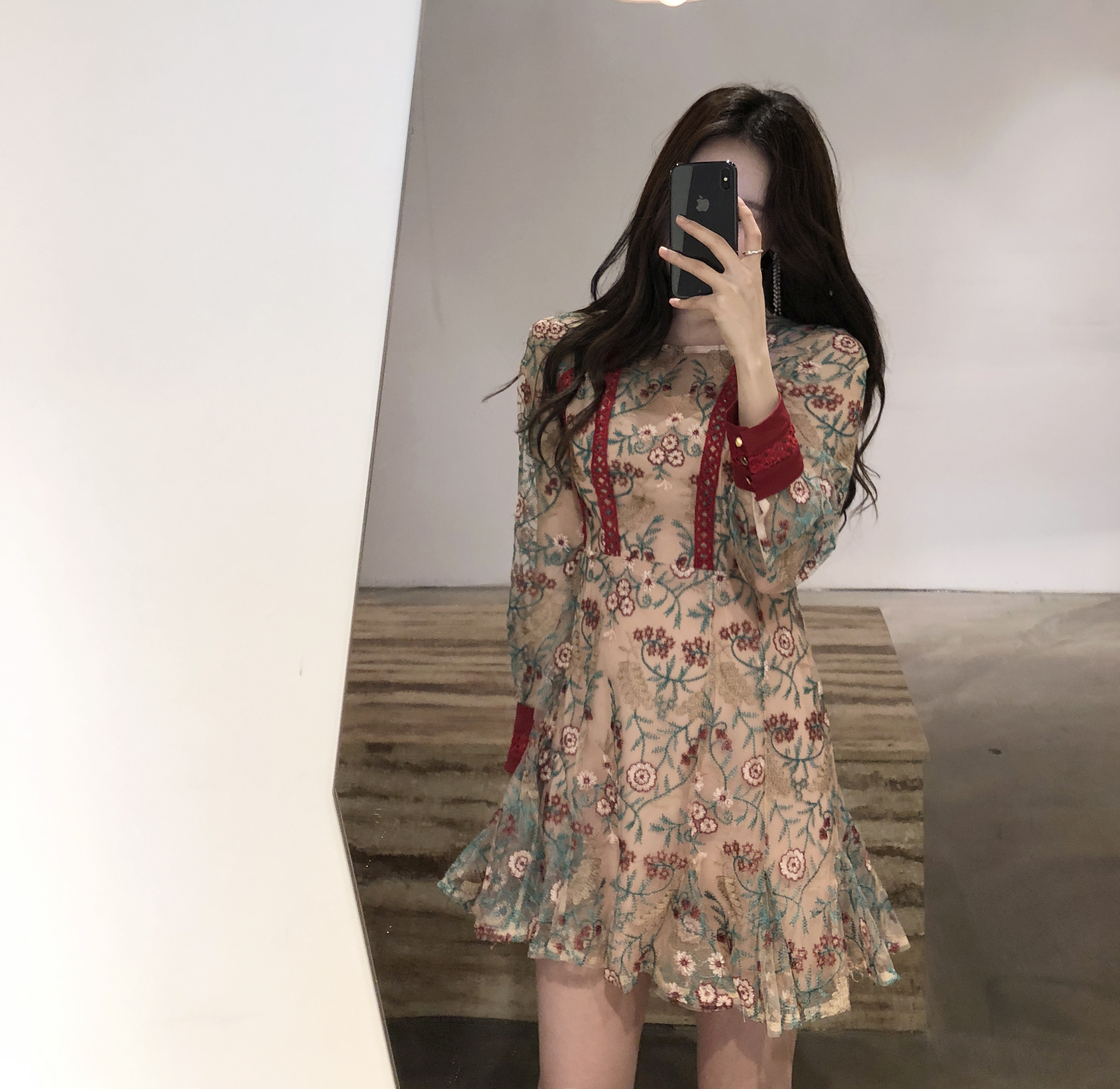 Baby pink embroidered dress Charming style Feminin