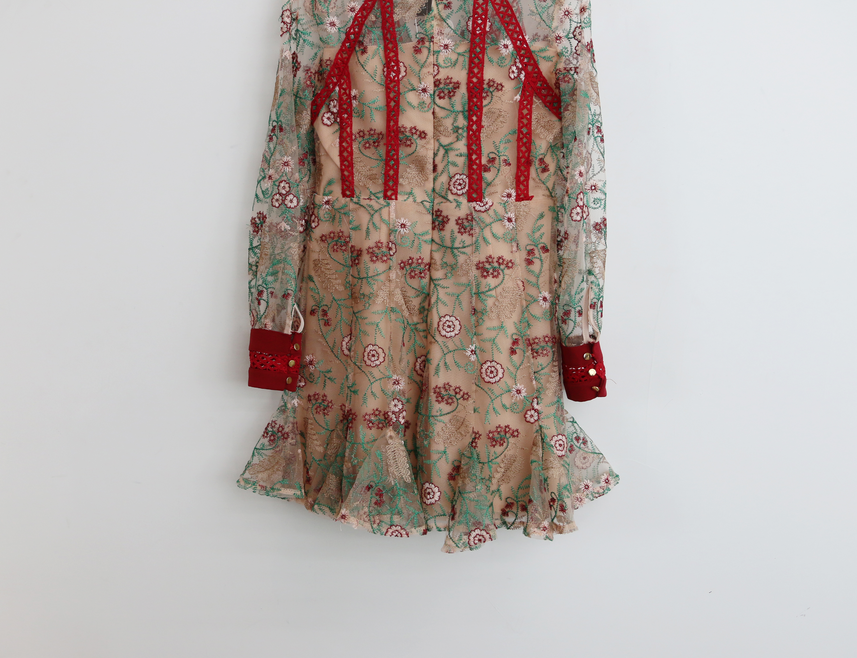 Baby pink embroidered dress Charming style Feminin