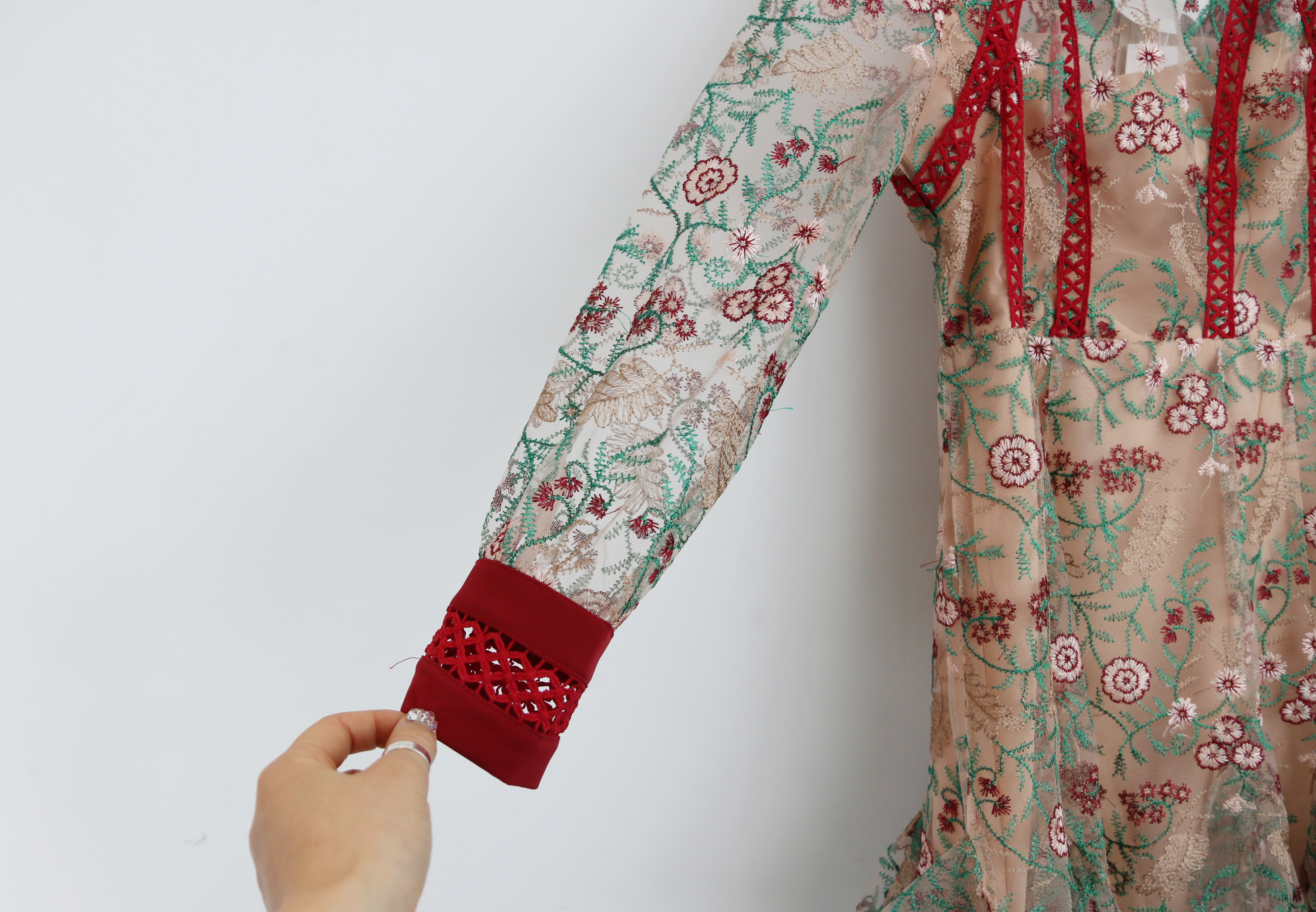 Baby pink embroidered dress Charming style Feminin