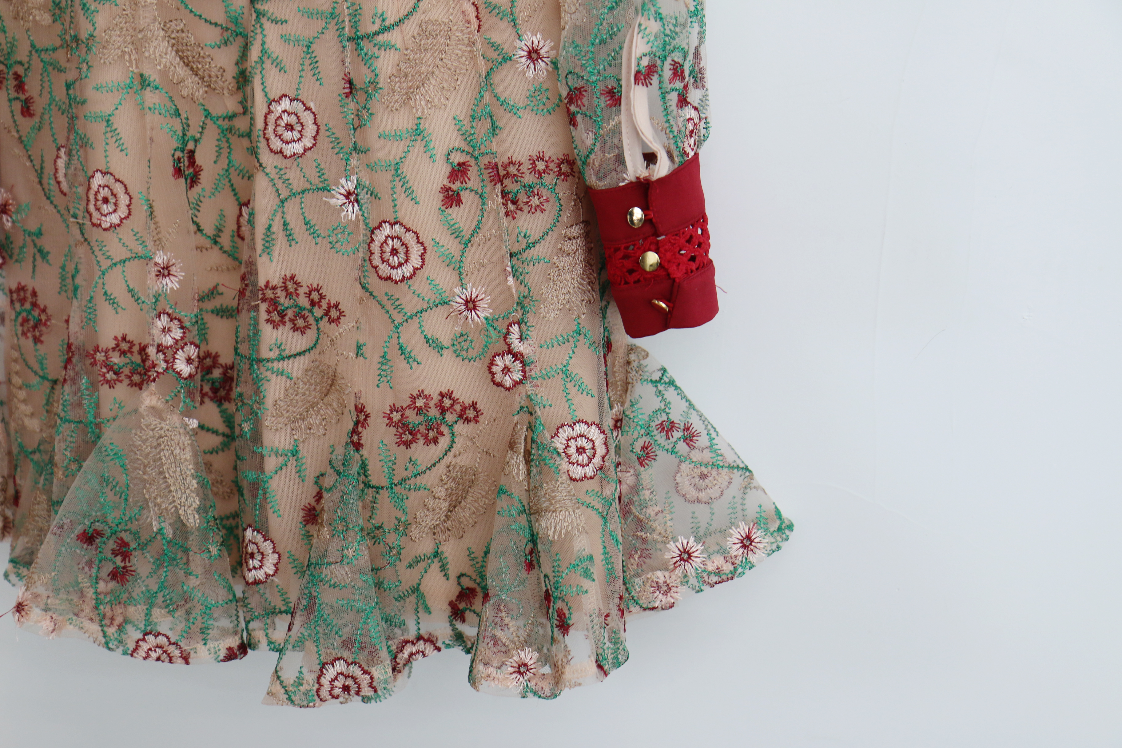 Baby pink embroidered dress Charming style Feminin