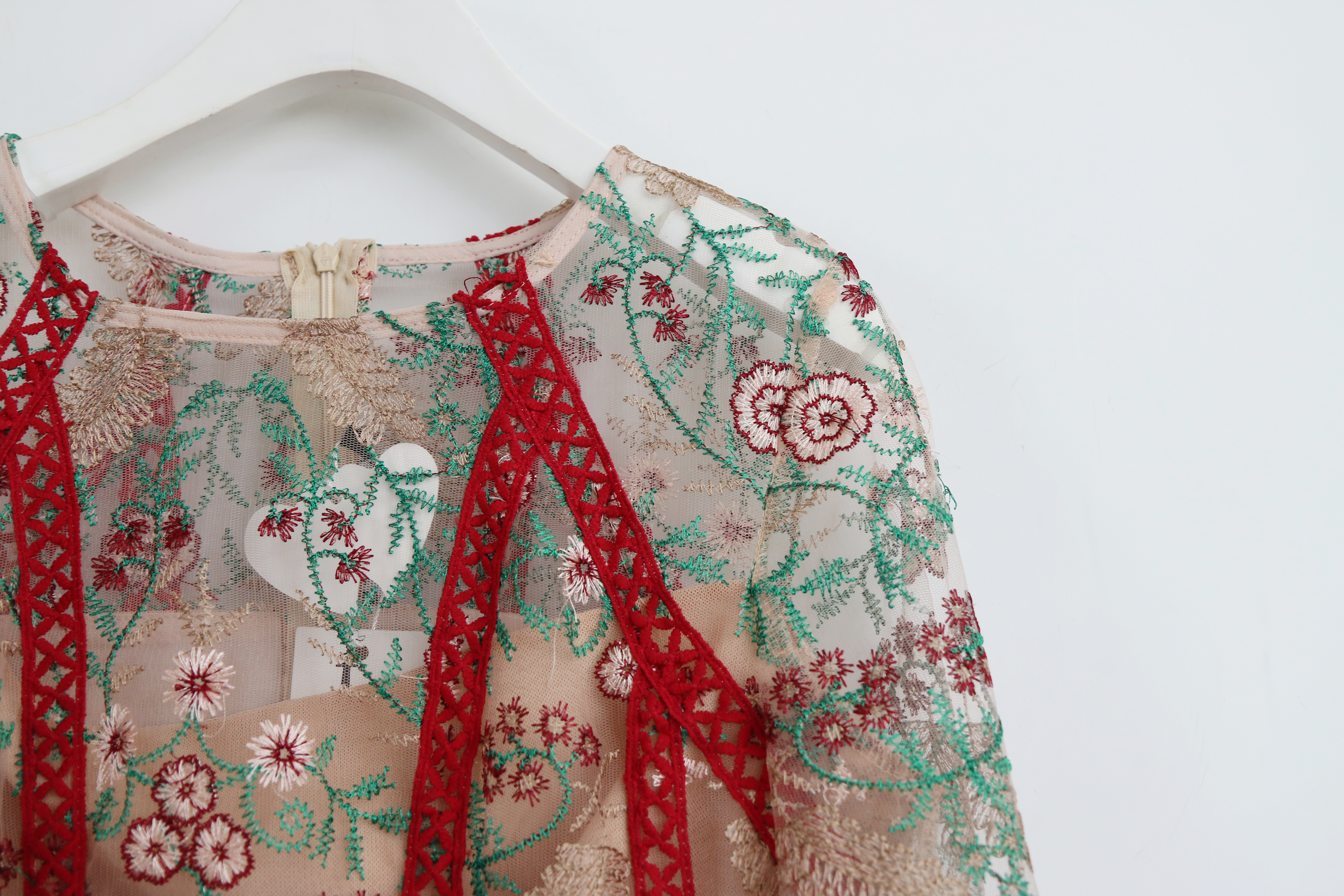 Baby pink embroidered dress Charming style Feminin