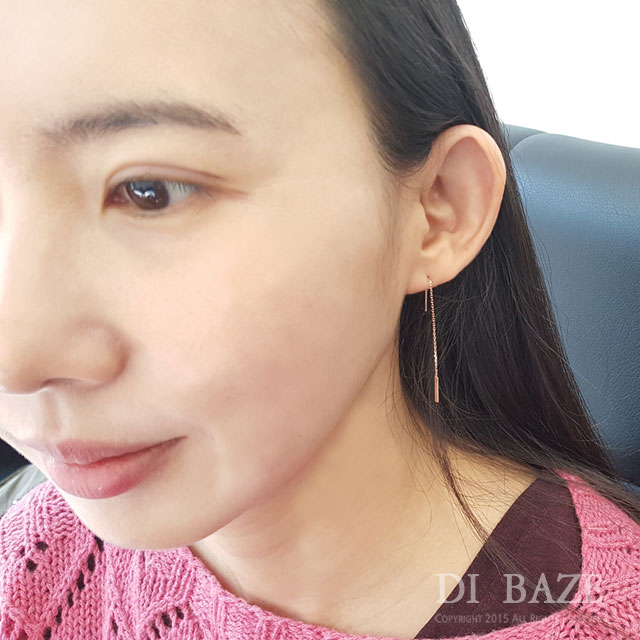 14k 스틱 롱 체인 드롭 통과형 귀걸이 이미지 6