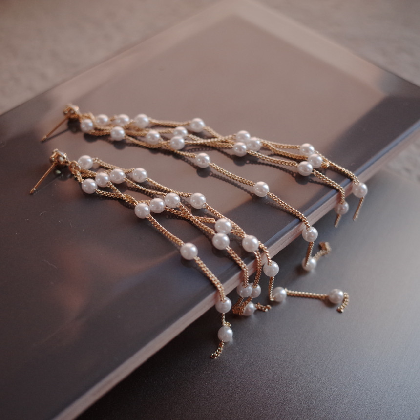 <b><p>NO.87 Rainy Day Pearl drop Stylish Chic Unique</p></b><b><p>NO.87 レイニーデイ パールドロップイヤリング スタイリッシュな シックな ユデザイン</p></b><br /><br /><p align='center'>