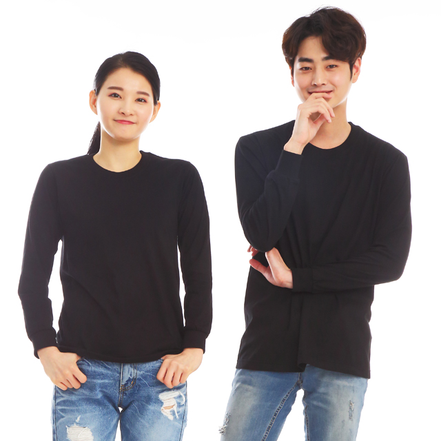 30수라운드면 검정 긴팔티셔츠 식당유니폼 카페 업소 가게티셔츠 단체티 홀서빙복 - 상품 이미지