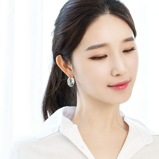 오스트리아 크리스탈 더스트 크리스탈 실버 후프 링 귀걸이 2color - 상세 이미지 3