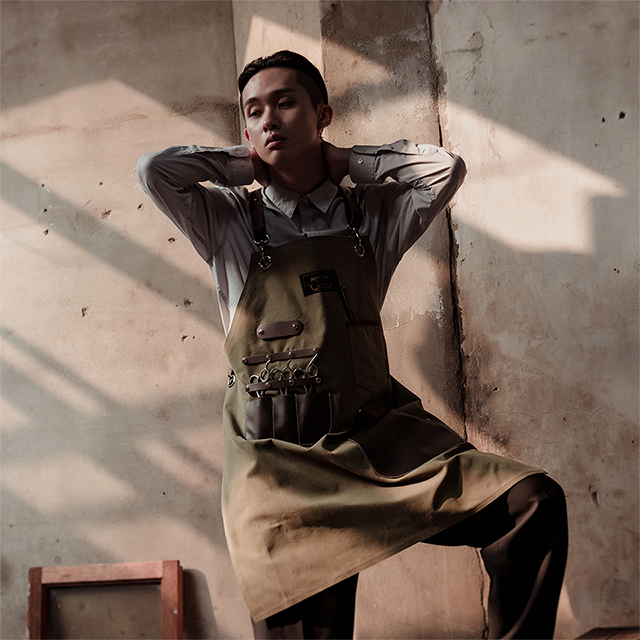 칸데오레더 하이드 카키 공방 미용실 카페 미용사 바리스타 앞치마 가죽 꽃집 앞치마