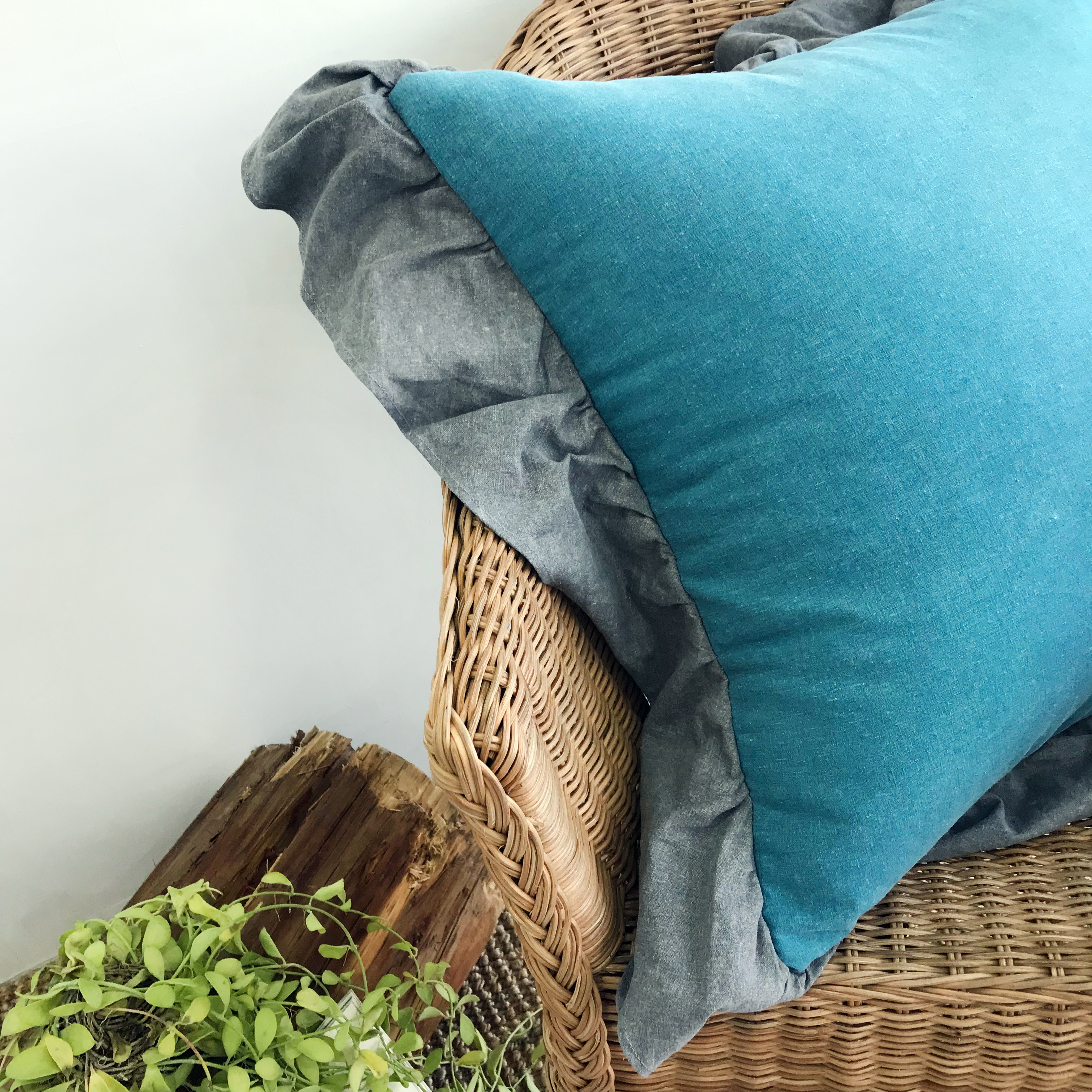 빈티지 워싱 린넨 프릴 피그먼트 국산 쿠션커버 50x50