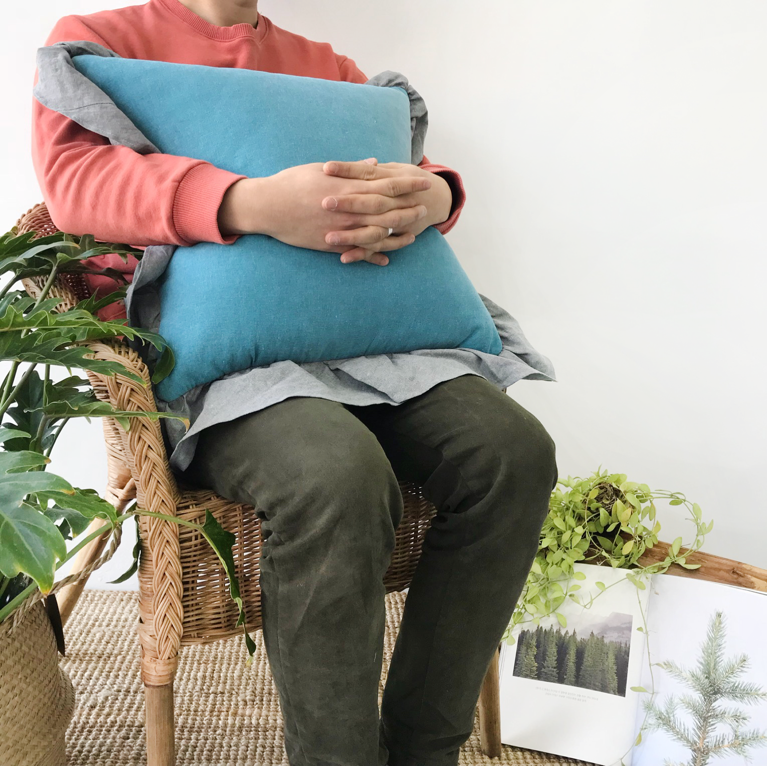 빈티지 워싱 린넨 프릴 피그먼트 국산 쿠션커버 50x50