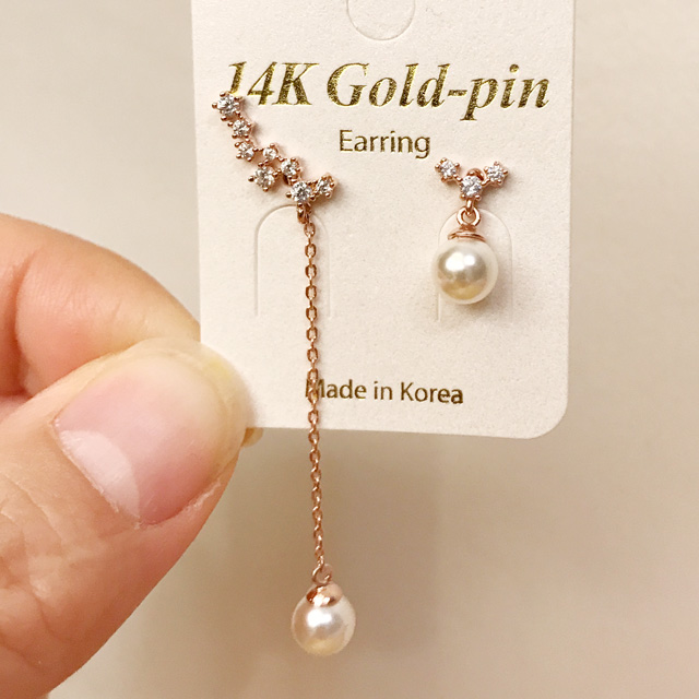 14K 골드핀 언발 여신 진주드롭 금침귀걸이 - 메인 이미지