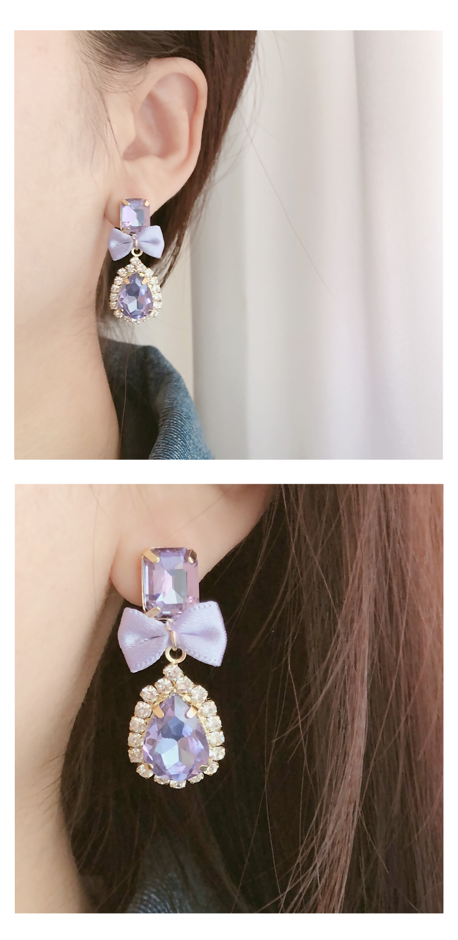 <b><p>Purple ribbon Cubic Drop Earngs ea Bold fancy</p></b><b><p>パープルリボン キュービック ドロップイヤリング ボールド 派手な 愛に満ち 視線集中効果</p></b><br /><br /><p align='center'>