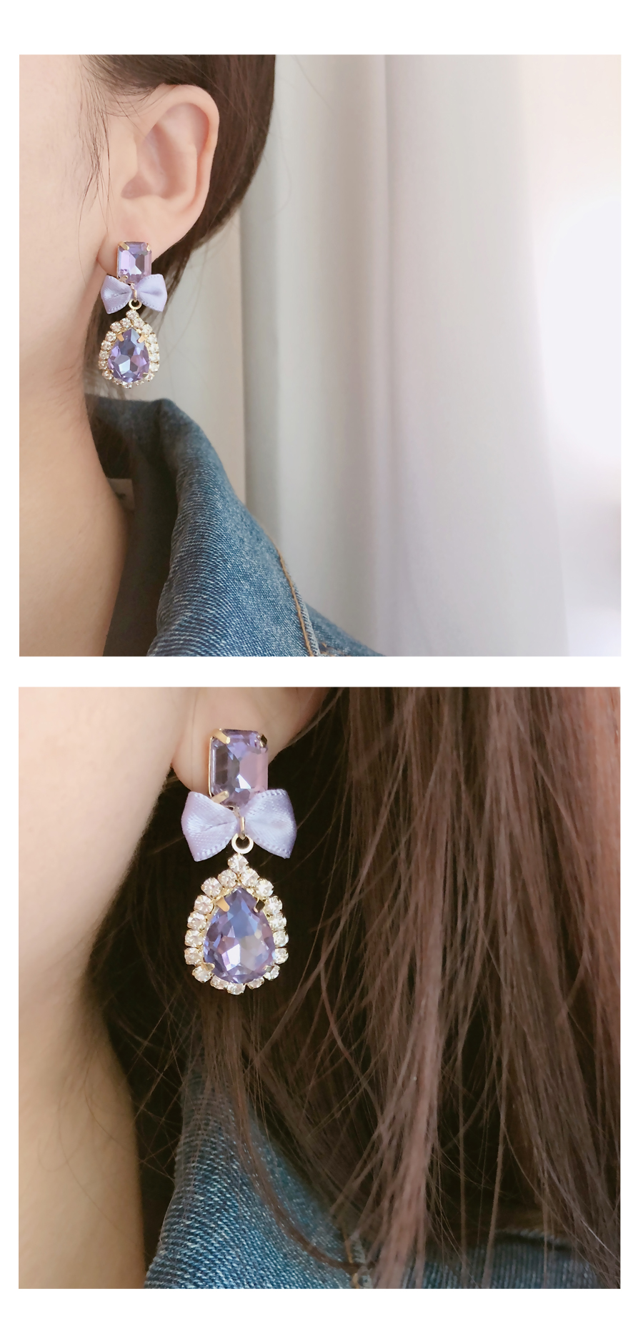 <b><p>Purple ribbon Cubic Drop Earngs ea Bold fancy</p></b><b><p>パープルリボン キュービック ドロップイヤリング ボールド 派手な 愛に満ち 視線集中効果</p></b><br /><br /><p align='center'>