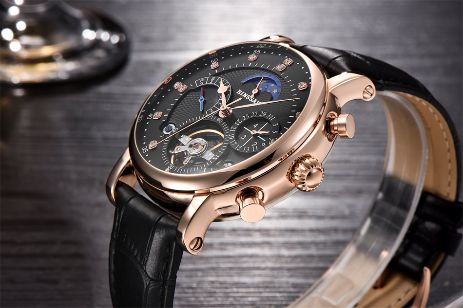 <b><p>Binssaw Moon Phase leather clock bla Simp</p></b><b><p>ビンソー ムーンフェイズ レザー 時計 ブラック すっきりとした シンプルフレンチル</p></b><br /><br /><p align='center'>