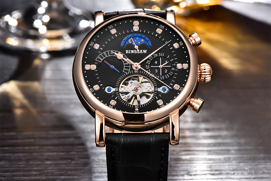 <b><p>Binssaw Moon Phase leather clock bla Simp</p></b><b><p>ビンソー ムーンフェイズ レザー 時計 ブラック すっきりとした シンプルフレンチル</p></b><br /><br /><p align='center'>