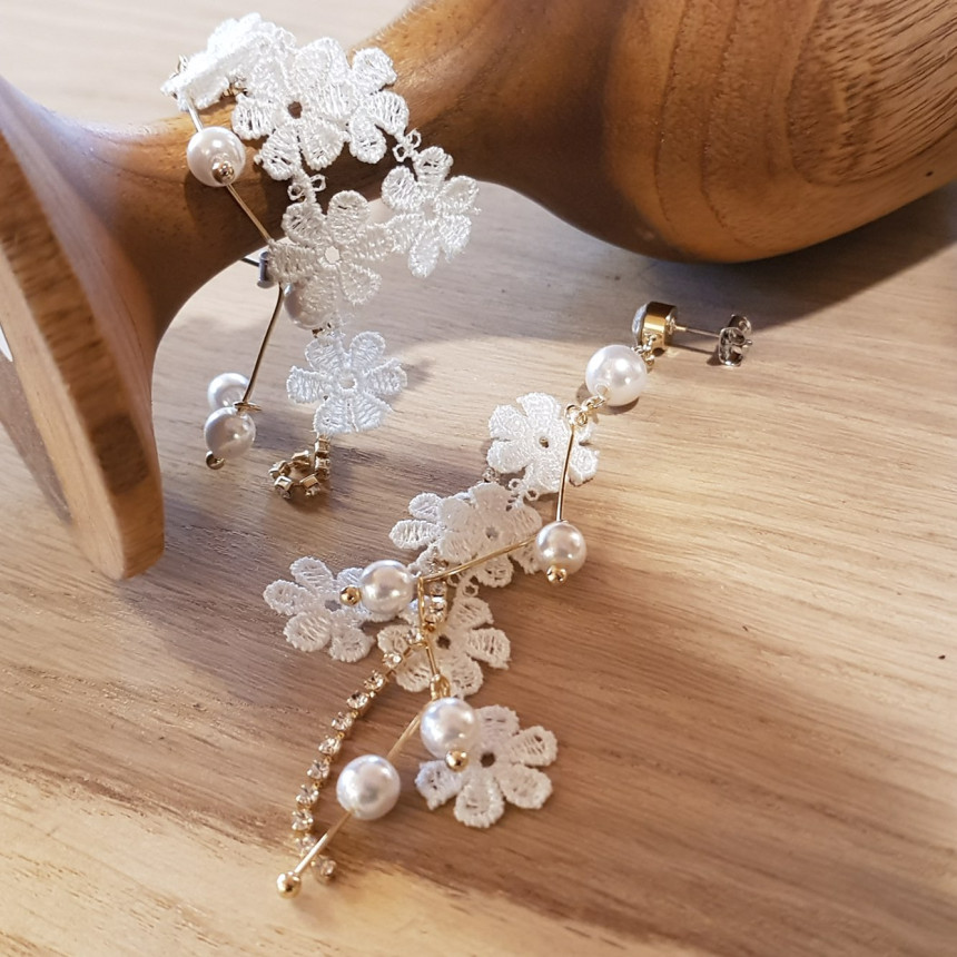 <b><p>White race Pearl Long Drop Eris A grty atmosphere</p></b><b><p>純白 レース 真珠 ロングドロップピアス ガーリッシュな雰囲気 魅力のあるスタイル</p></b><br /><br /><p align='center'>