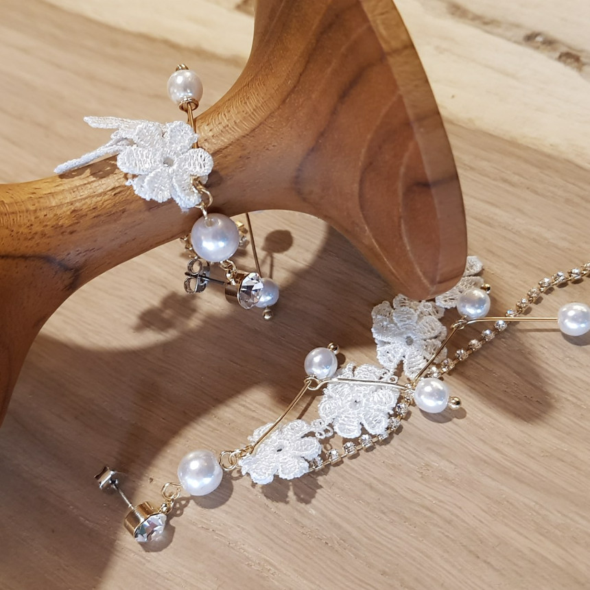 <b><p>White race Pearl Long Drop Eris A grty atmosphere</p></b><b><p>純白 レース 真珠 ロングドロップピアス ガーリッシュな雰囲気 魅力のあるスタイル</p></b><br /><br /><p align='center'>